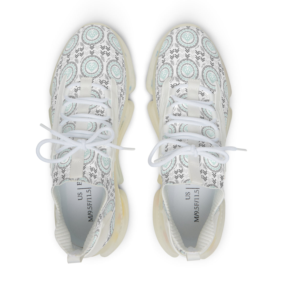 White Geo Lion Head Men's Mesh Knit Sneakers