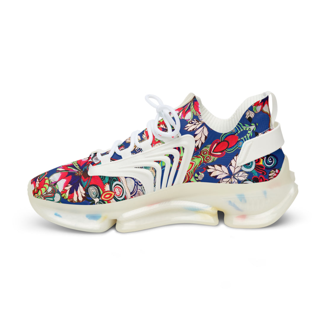 Royal Blue Floral Pop OTT Men's Mesh Knit Sneakers