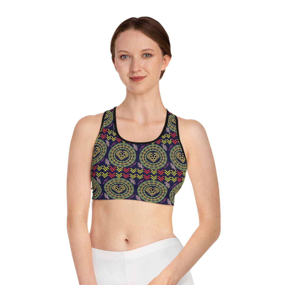 Ink Geo Lion Head Racerback (AOP) Sports Bra