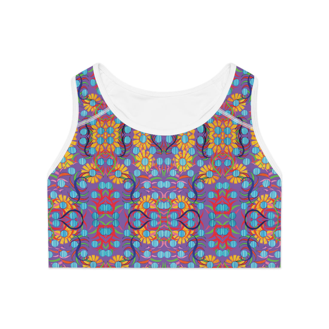 Pearl Purple Sunflower Print Racerback (AOP) Sports Bra