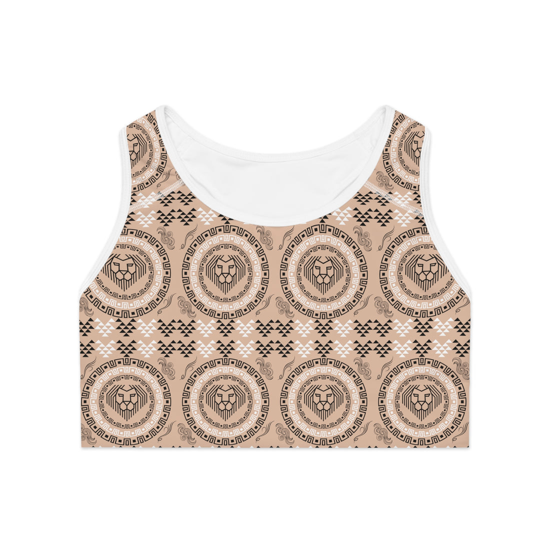 Nude Geo Lion Head Racerback (AOP) Sports Bra