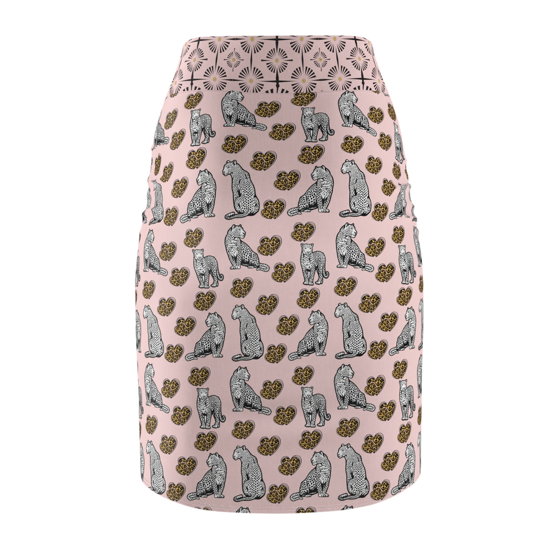 Pale Pink Cheetah Hearts Pencil Skirt