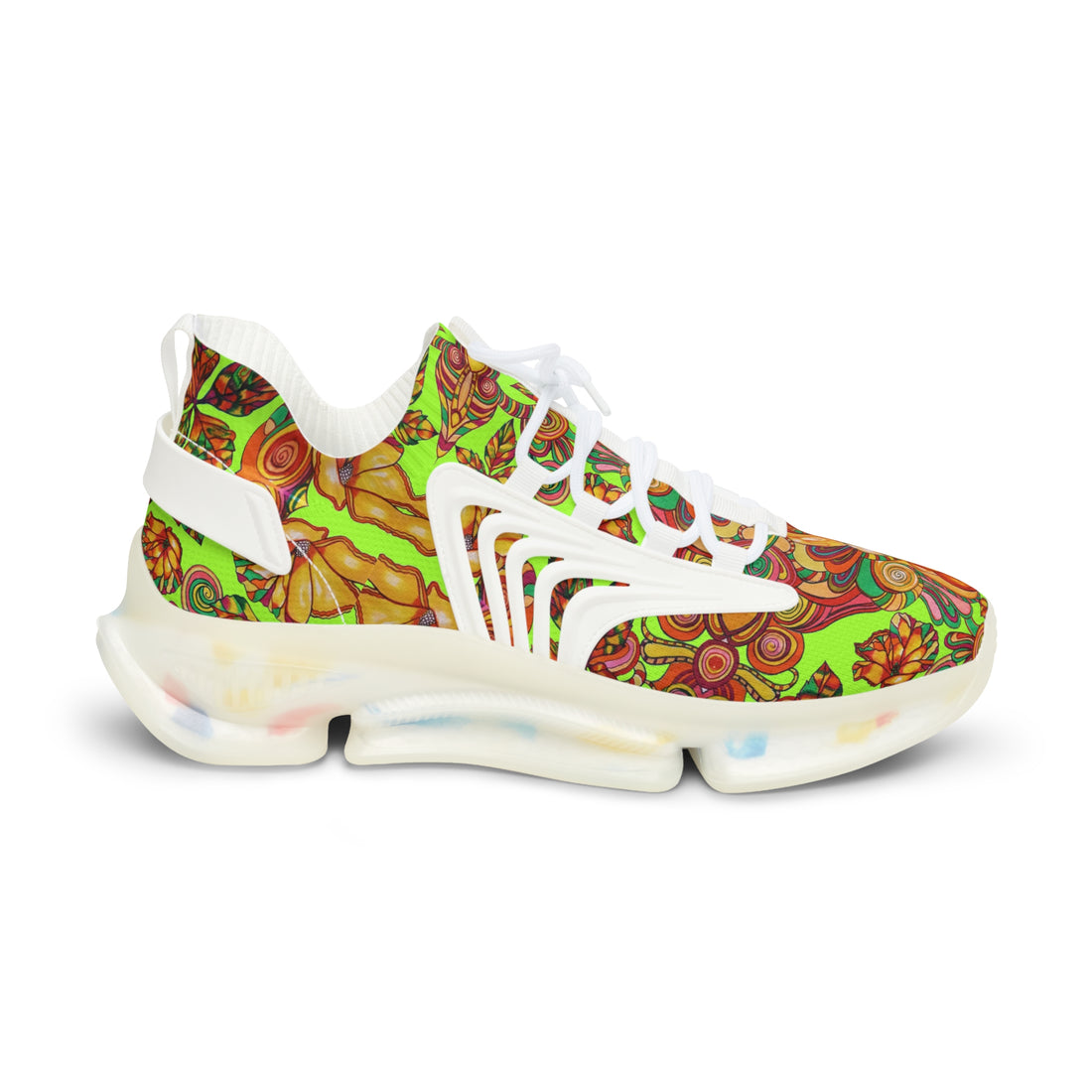 Lime Green Artsy Floral OTT Men's Mesh Knit Sneakers
