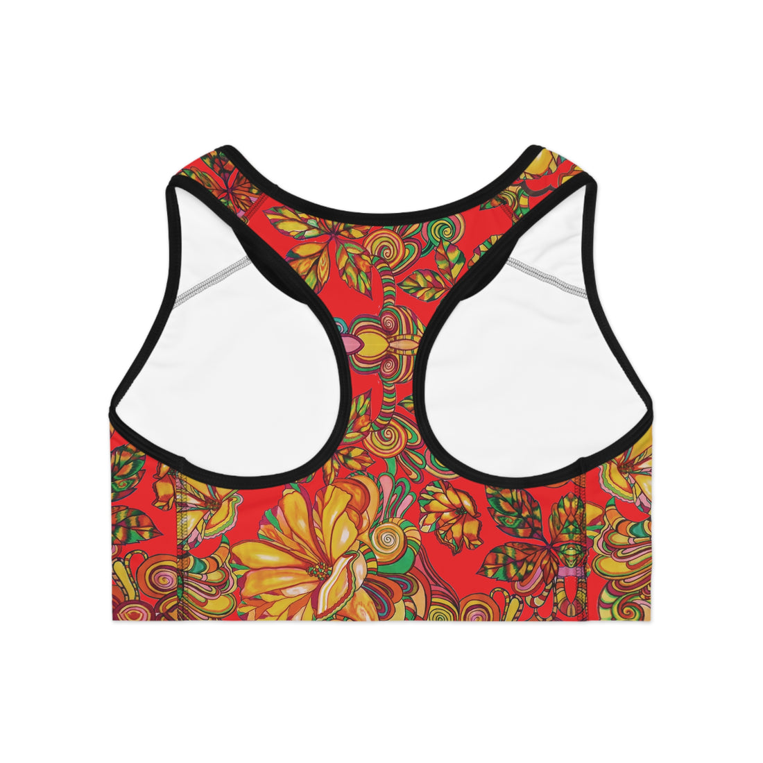 Red Artsy Floral Racer Back (AOP) Sports Bra