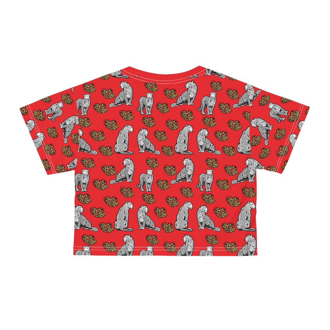 Red Cheetah Hearts AOP Crop Tee