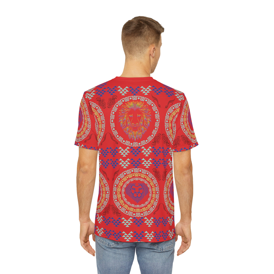 Red Geo Lion Head Polyester Tee (AOP)