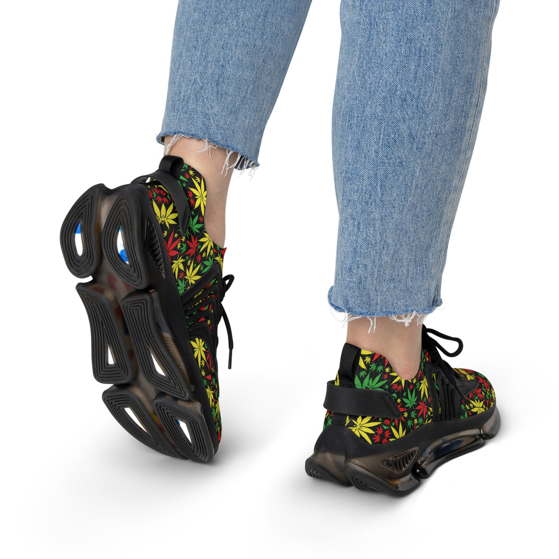 Black Tropical Rasta Toned Women's Mesh Knit Sneakers