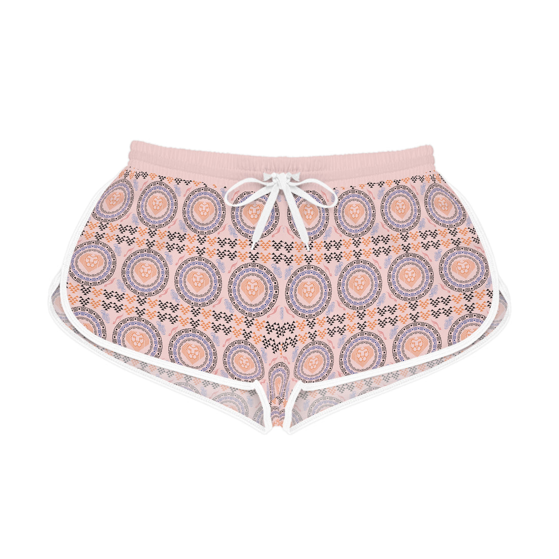 Pale Pink Geo Lion Head Relaxed Gym Shorts