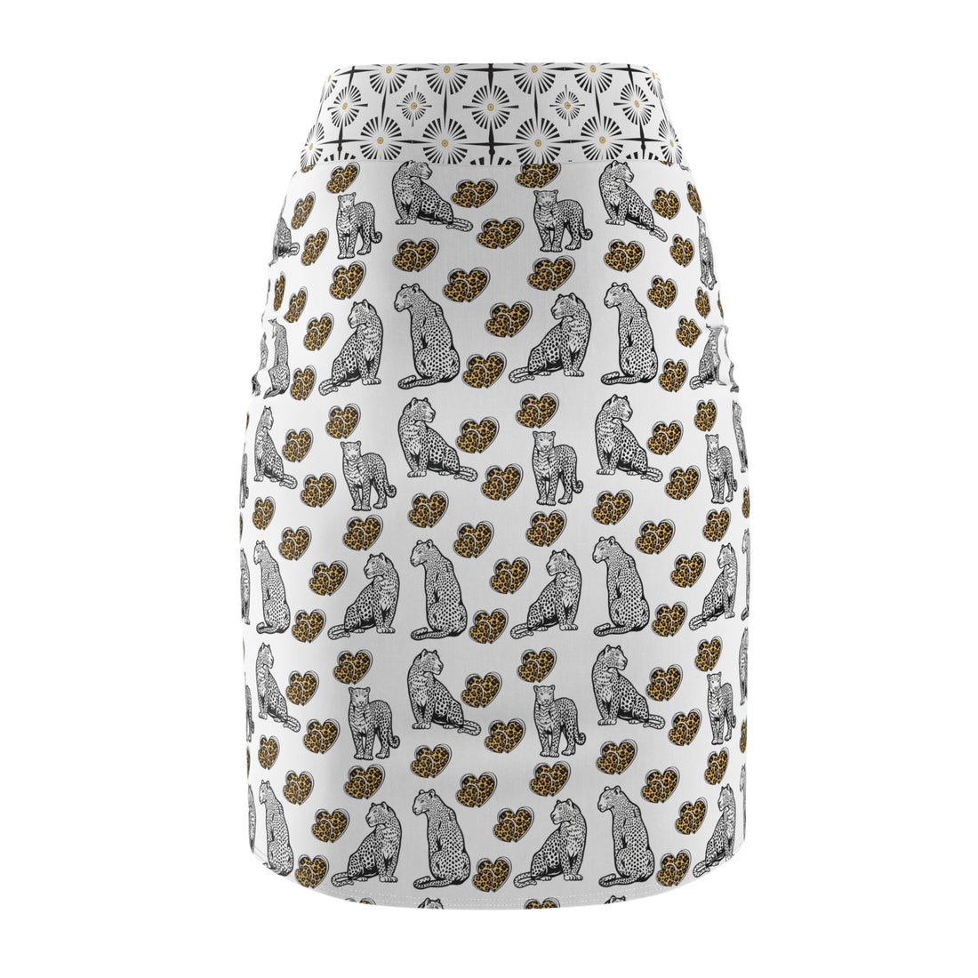 White Cheetah Hearts Pencil Skirt