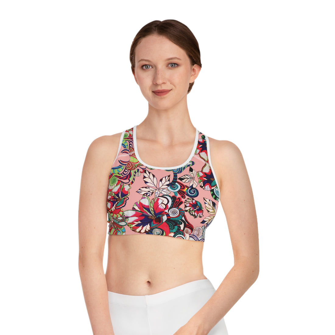Blush Graphic Floral Pop Racer Back (AOP) Sports Bra