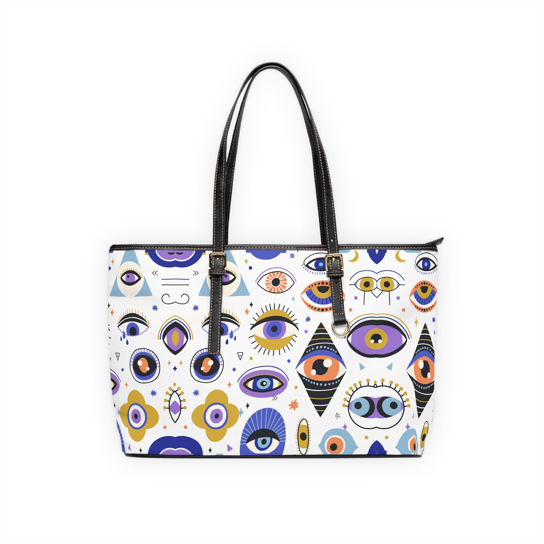 White Abstract Evil Eye PU Leather Shoulder Bag