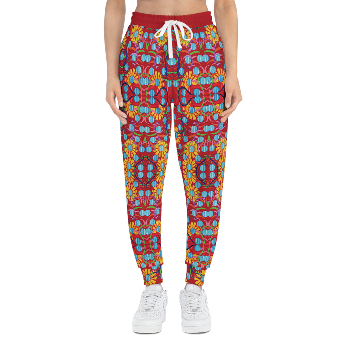Deep Red AOP Sunflower Print Joggers