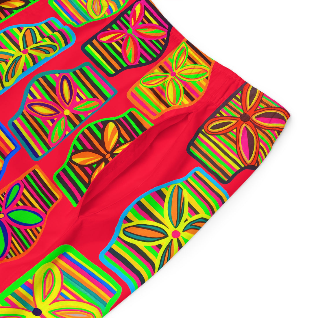 Red Deco Print Men's Board Shorts (AOP)