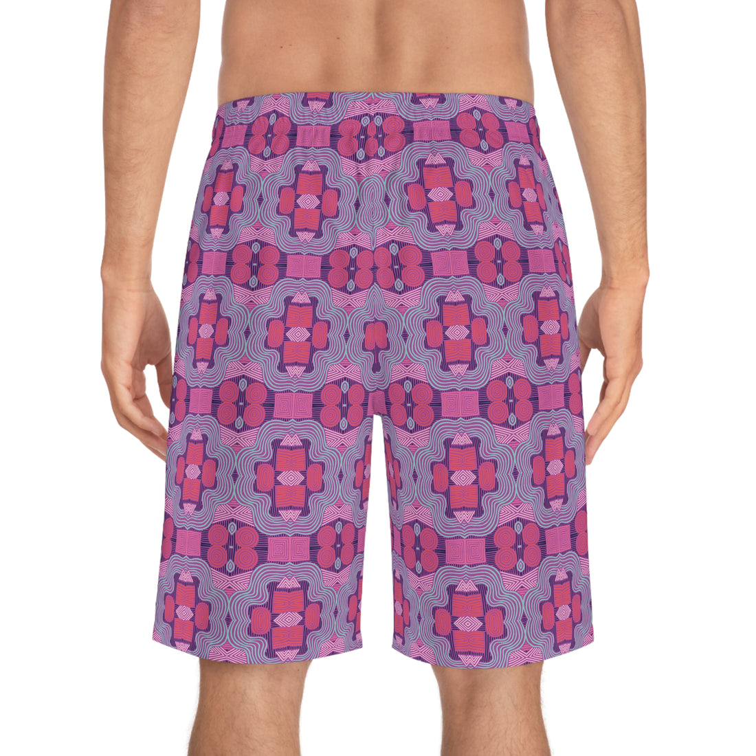 Lilac Bloom Geometric Print Men's Board Shorts (AOP)