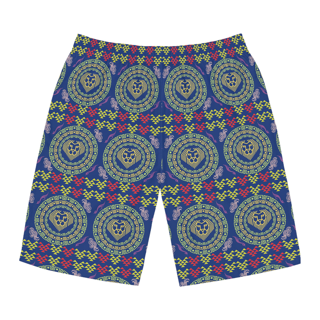 Royal Blue Geo Lion Head Men's Board Shorts (AOP)