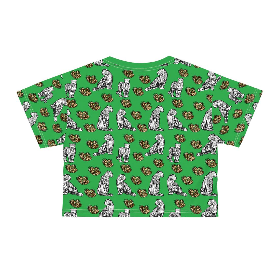Lawn Green Cheetah Hearts AOP Crop Tee