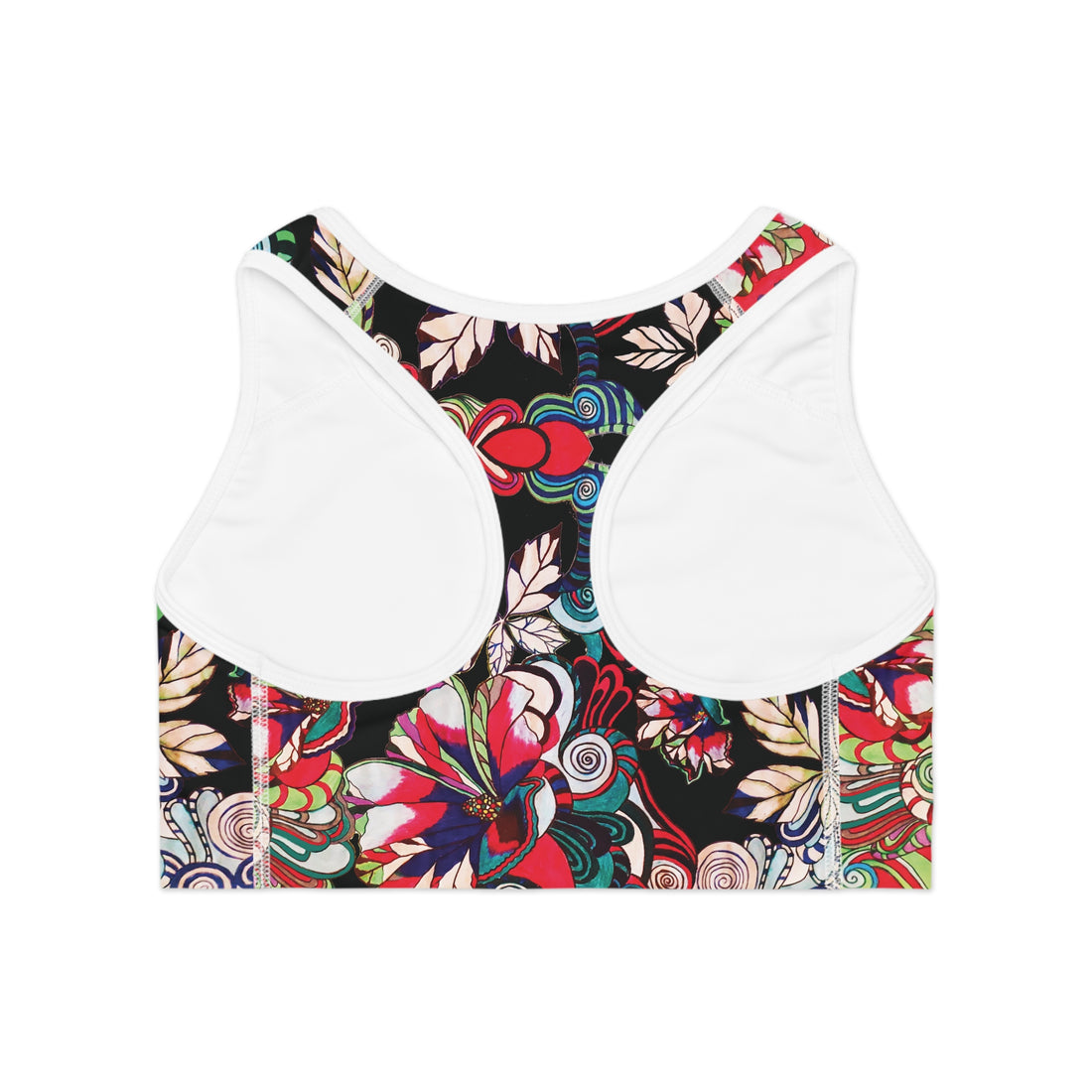 Black Graphic Floral Pop Racer Back (AOP) Sports Bra