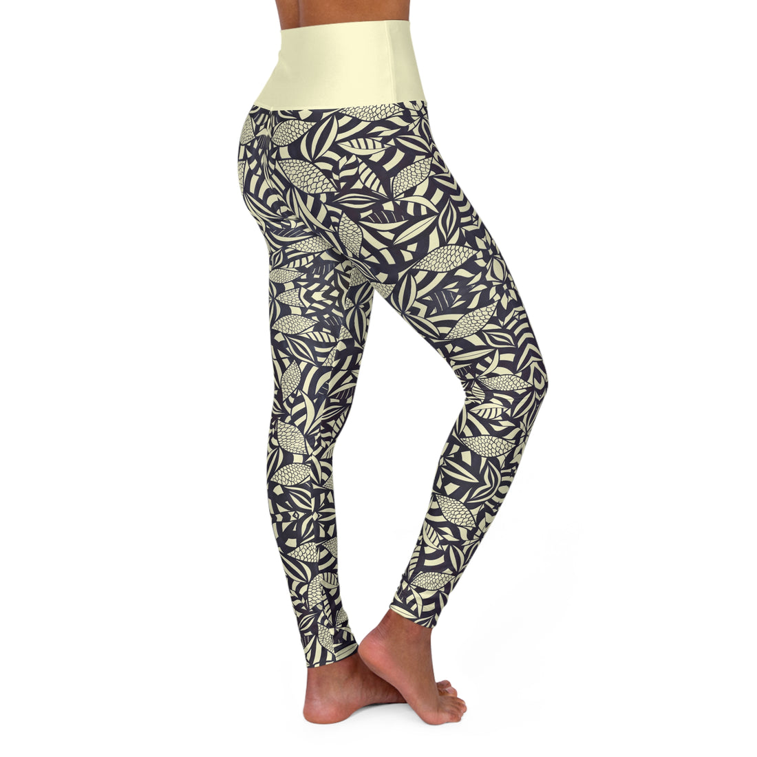 Cream Tropical Minimalist Yoga Leggings