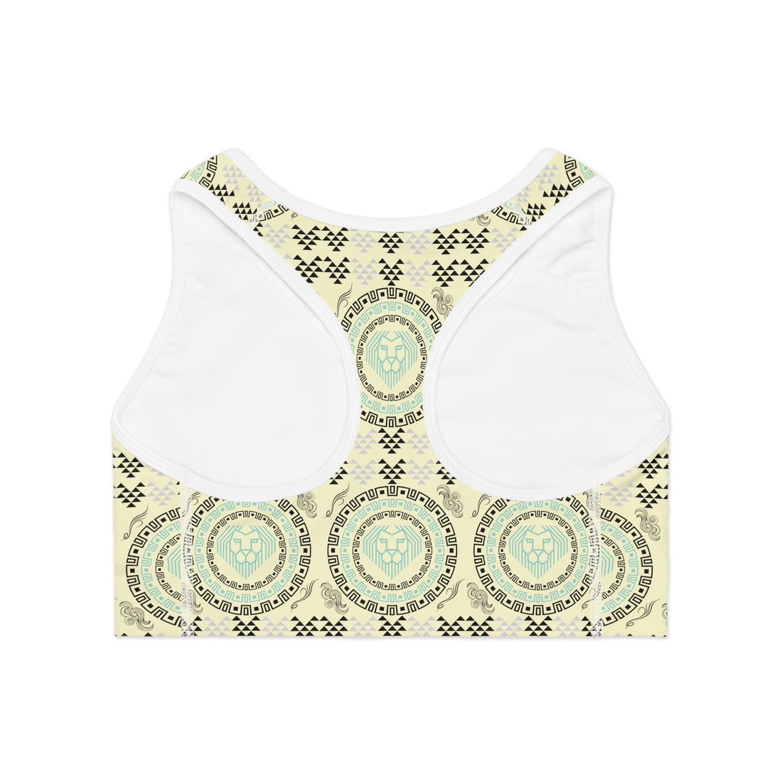 Cream Geo Lion Head Racerback (AOP) Sports Bra