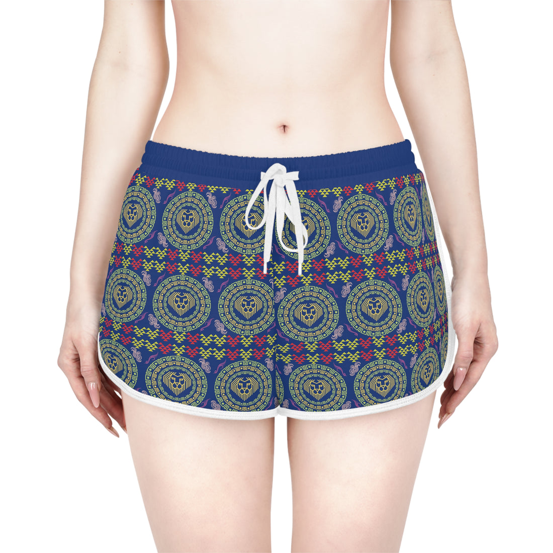 Blue Geo Lion Head Relaxed Gym Shorts