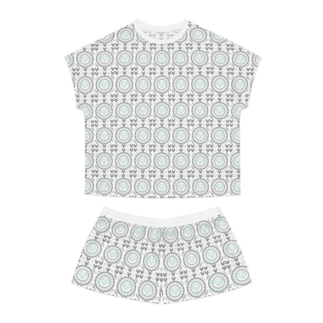 White Geo Lion Head Short Pajama Set (AOP)