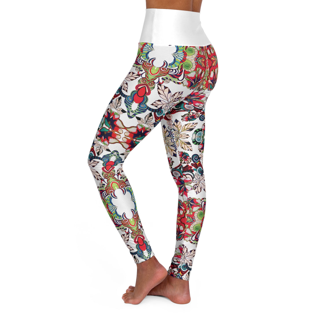 White Graphic Floral Yoga Leggings