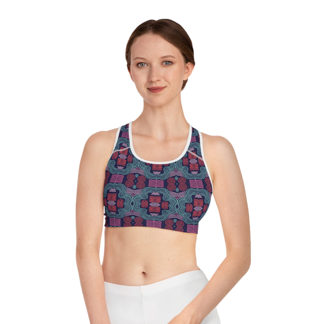 Ink Geometric Print (AOP) Racerback Sports Bra