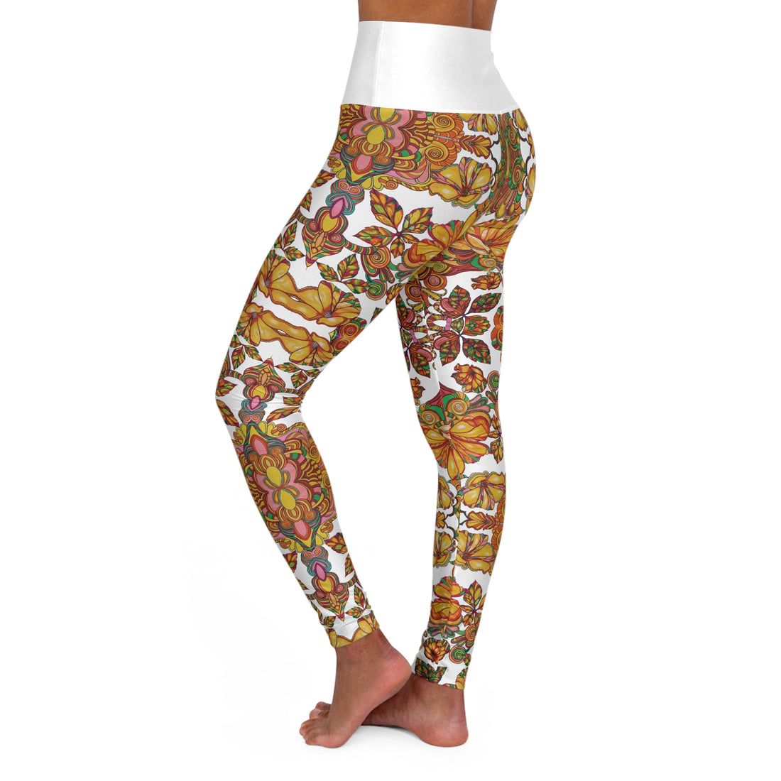 White Artsy Floral Yoga Leggings