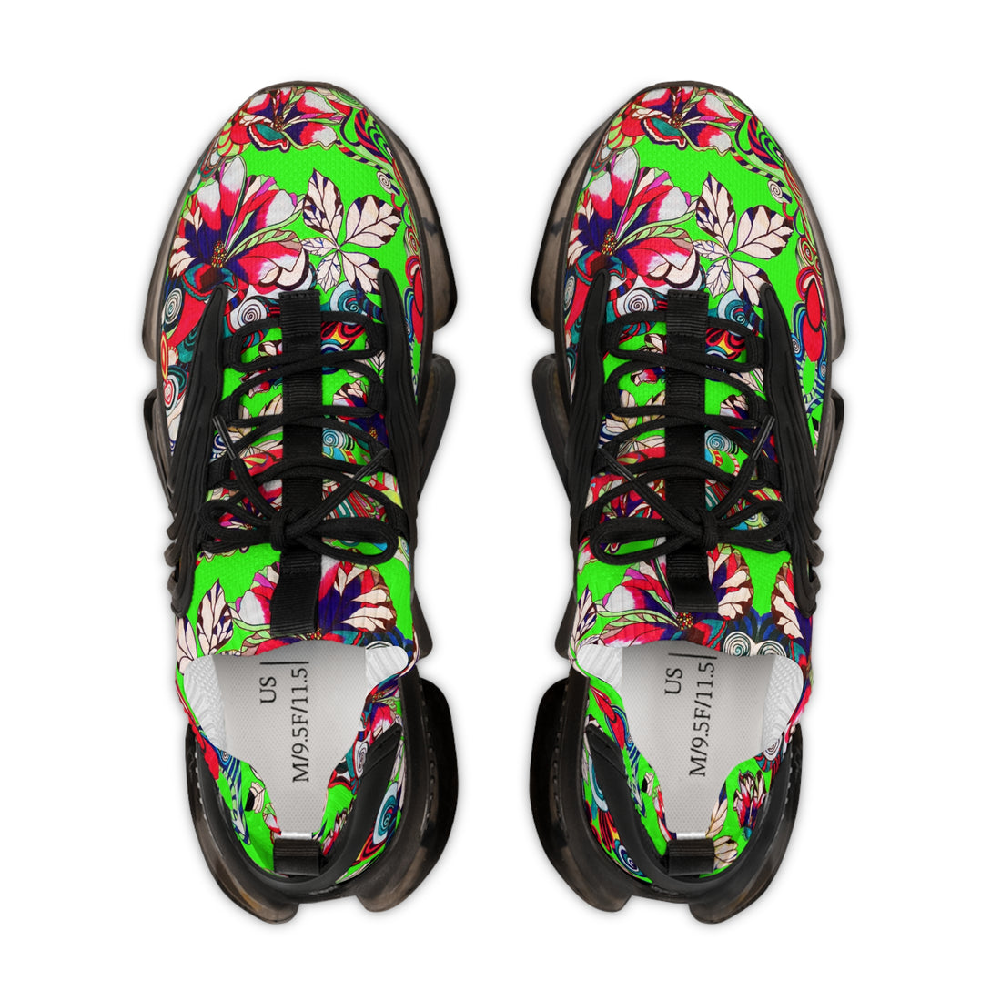 Neon Green Floral Pop OTT Men's Mesh Knit Sneakers