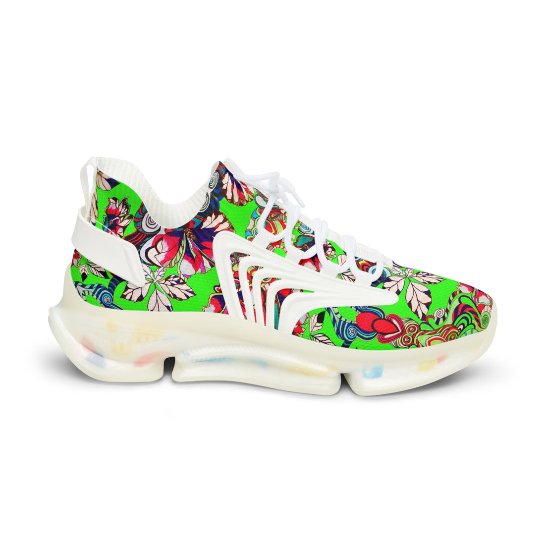 Neon Green Floral Pop OTT Men's Mesh Knit Sneakers