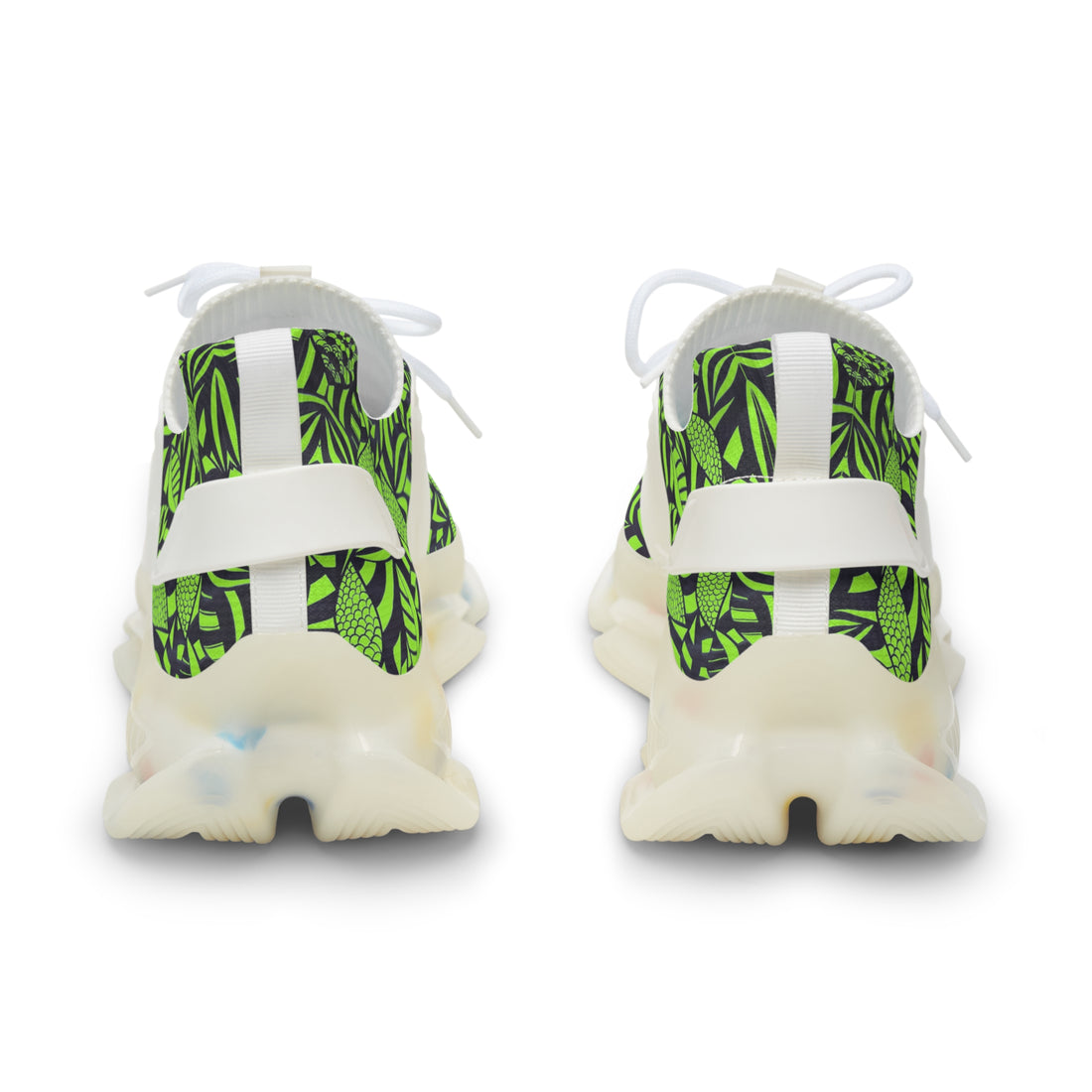 lime green men's tropical print mesh knit sneakers