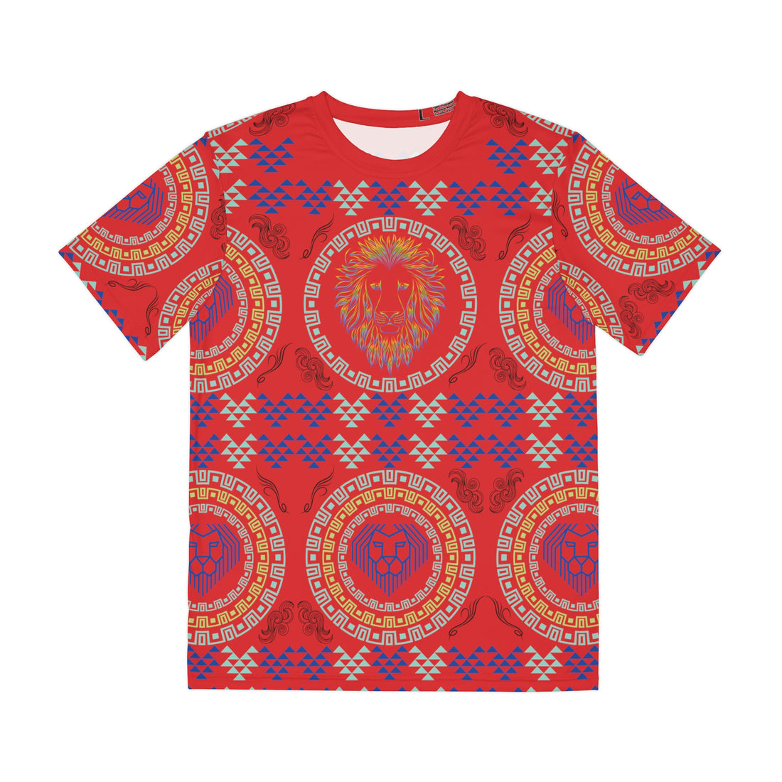 Red Geo Lion Head Polyester Tee (AOP)
