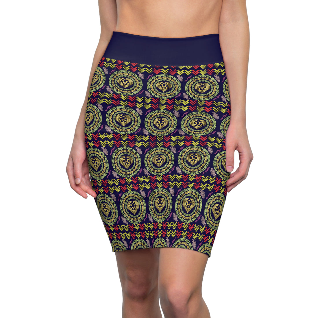Ink Geo Lion Head Pencil Skirt