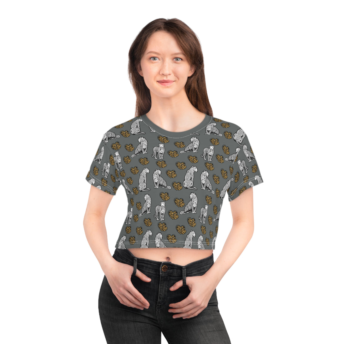 Ash Cheetah Hearts AOP Crop Tee