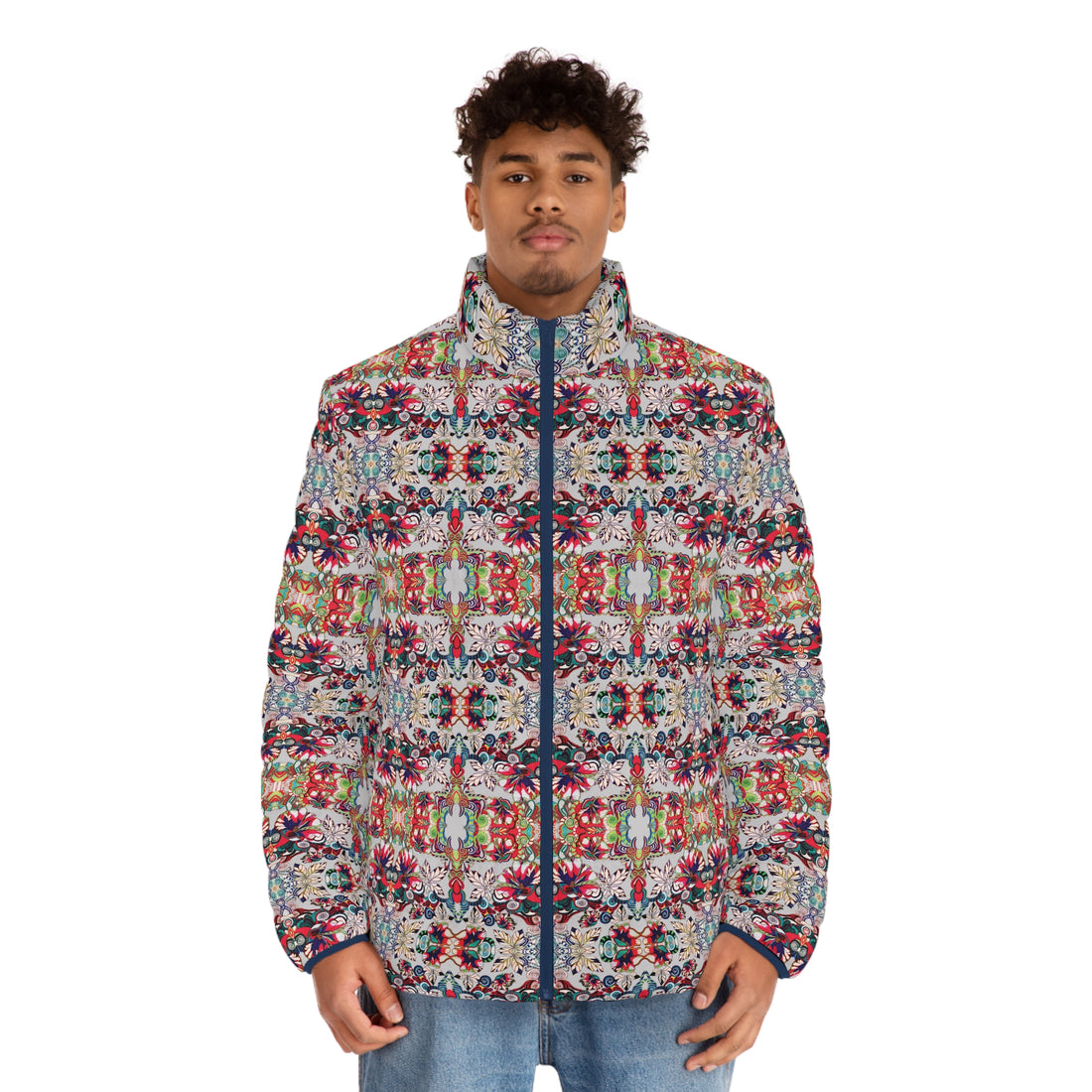 Slate Artsy Floral Pop Men's Puffer Jacket