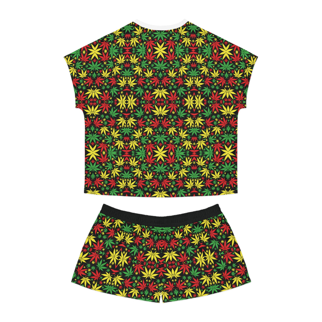 Black Tropical Rasta Toned Short Pajama Set (AOP)