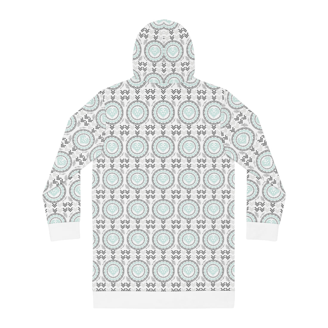 White Geo Lion Head Hoodie Dress (AOP)