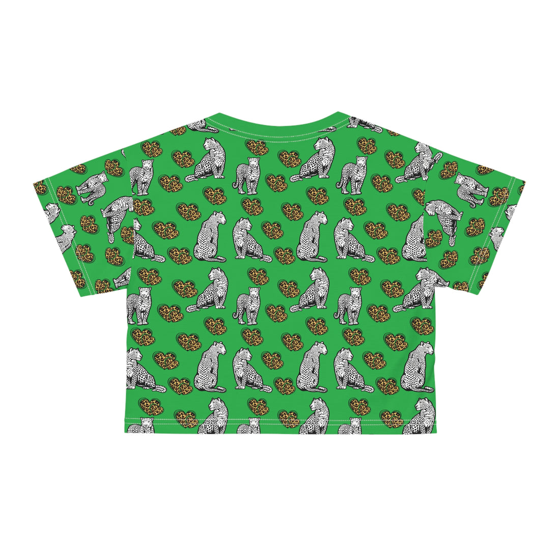 Lawn Green Cheetah Hearts AOP Crop Tee