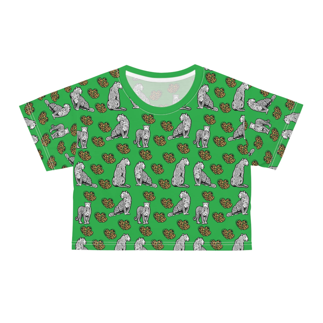 Lawn Green Cheetah Hearts AOP Crop Tee