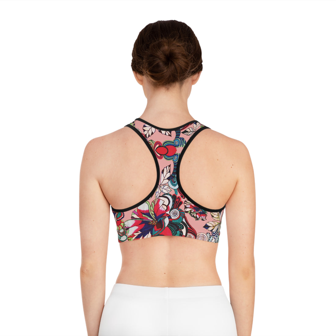 Blush Graphic Floral Pop Racer Back (AOP) Sports Bra