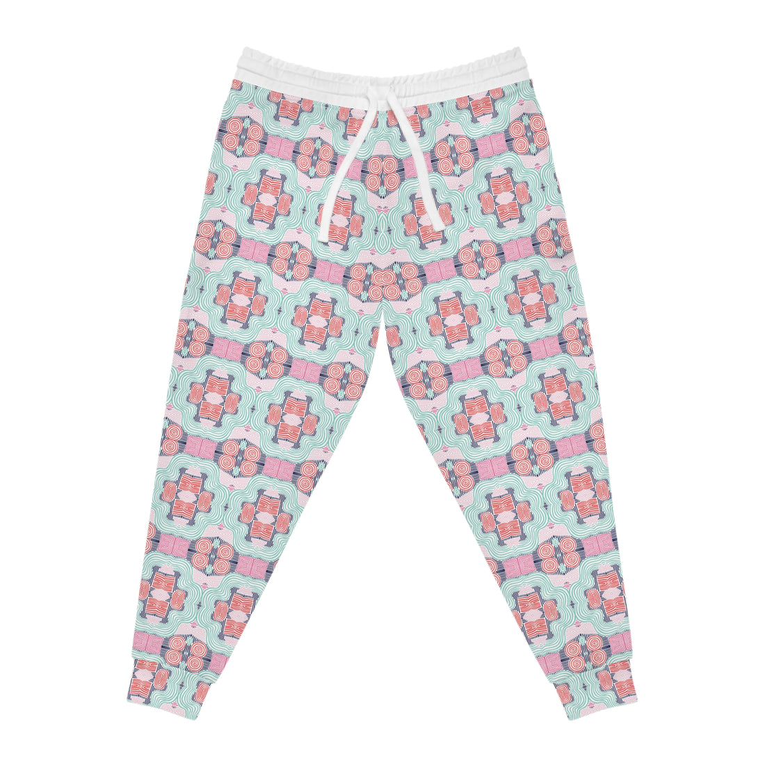 White Geometric Print Unisex Joggers