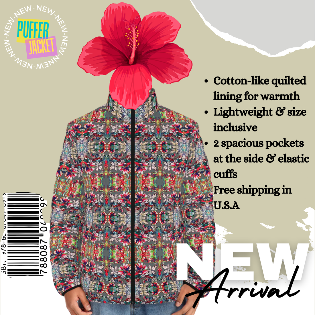 Ash Artsy Floral Pop Men's Puffer Jacket