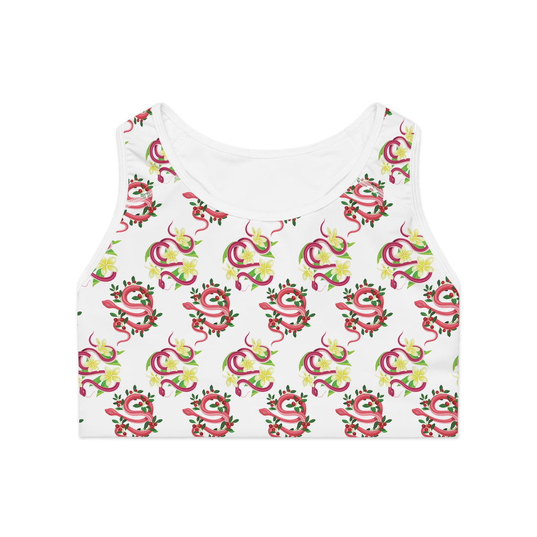 White Snake Print (AOP) Racerback Sports Bra