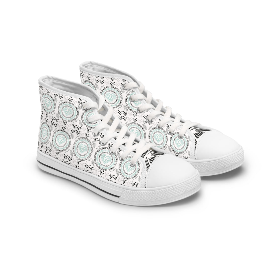White Geo Lion Head Women's High Top Sneakers