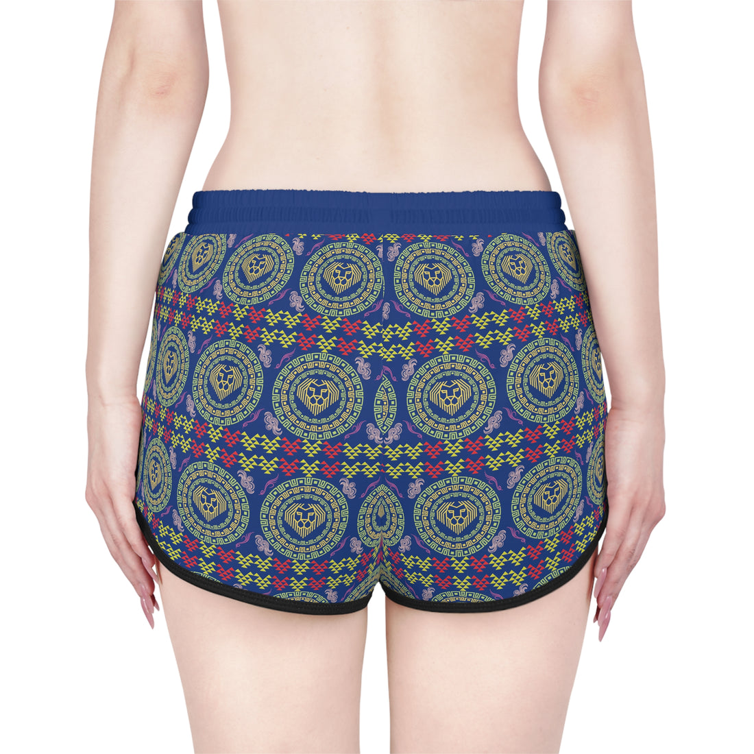Blue Geo Lion Head Relaxed Gym Shorts