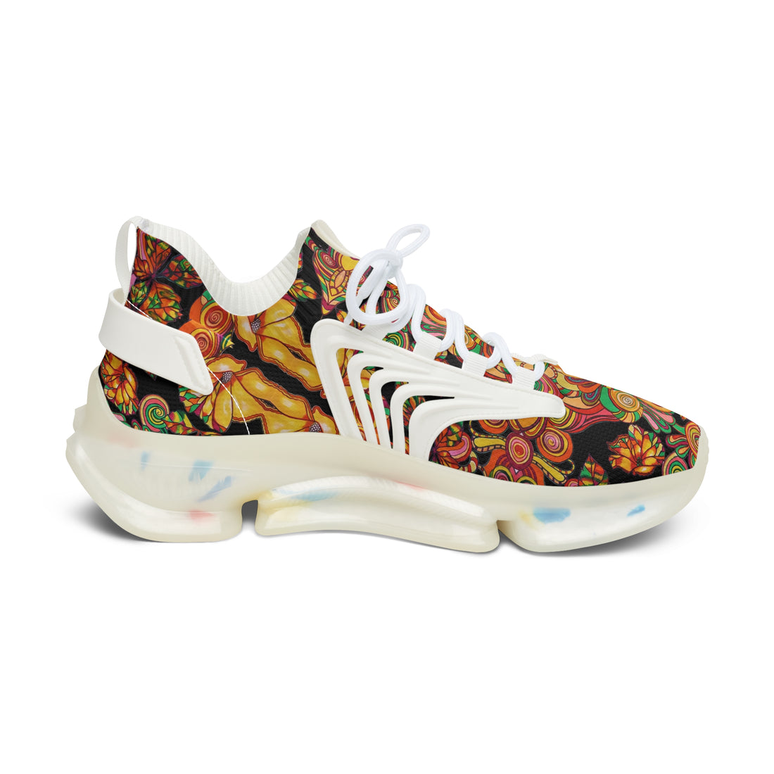 Black Artsy Floral OTT Women's Mesh Knit Sneakers