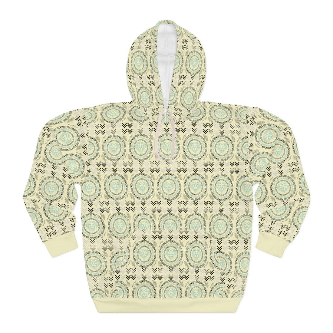 Cream Geo Lion Head Pullover Hoodie