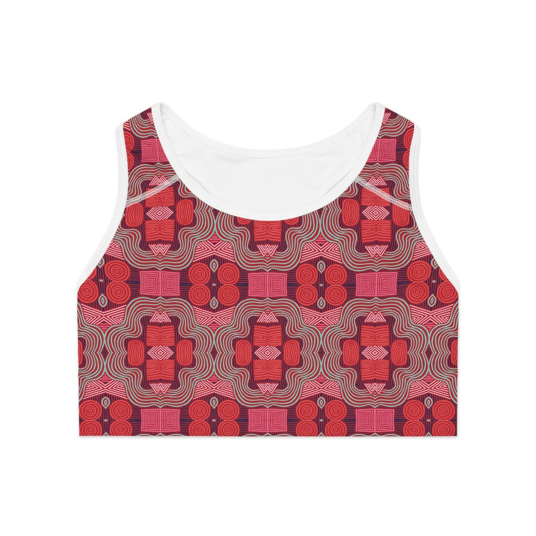 Red Geometric Print (AOP) Racerback Sports Bra