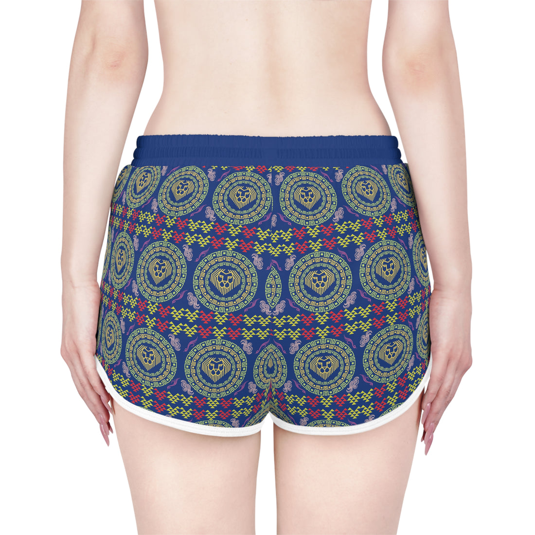 Blue Geo Lion Head Relaxed Gym Shorts