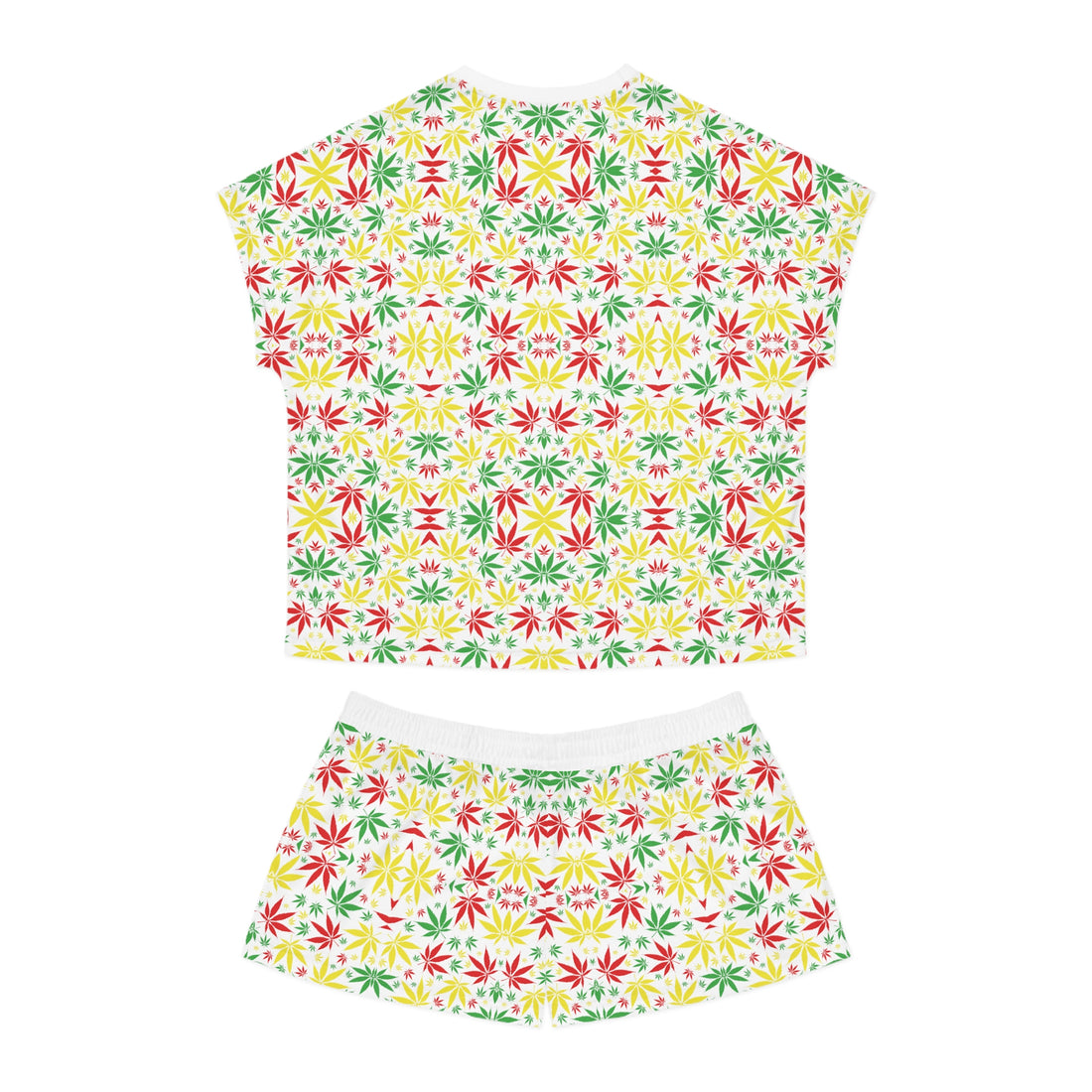 White Tropical Rasta Toned Short Pajama Set (AOP)